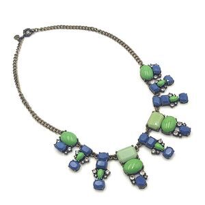 J. Crew Green & Blue Faux Stone Statement Necklace with Rhinestone Accen…